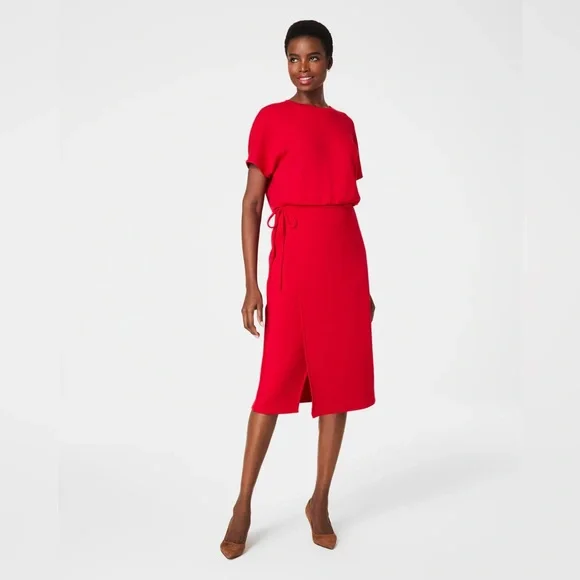 SPANX | Dresses | Nwt Spanx Spanx Air Essentials Tie Waist Midi Dress Red  Sz S | Poshmark